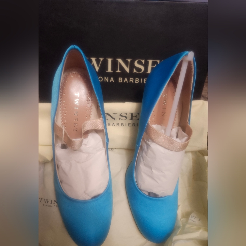 Twin-Set Blue and Light Gold Tone Strap Pump - Picture 8 of 8